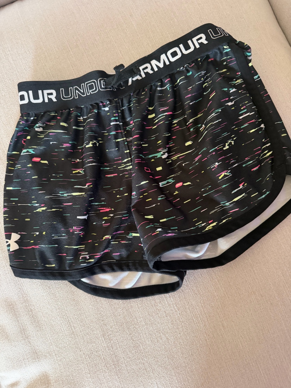 Under Armour Black Girls' Active Shorts with Neon Splatter